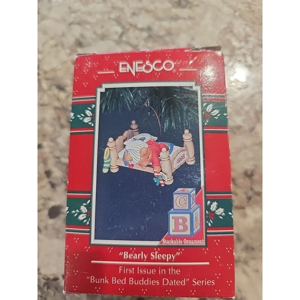 VTG 1992 Enesco Bearly Sleepy 1st Bunk Bed Buddies Ornament M Gilmore Collection